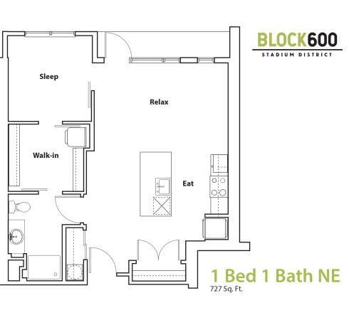 BLOCK600 1 bedroom 1 bathroom Apartment 727 square foot layout