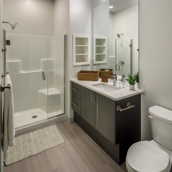 View of a bathroom in a one bedroom apartment